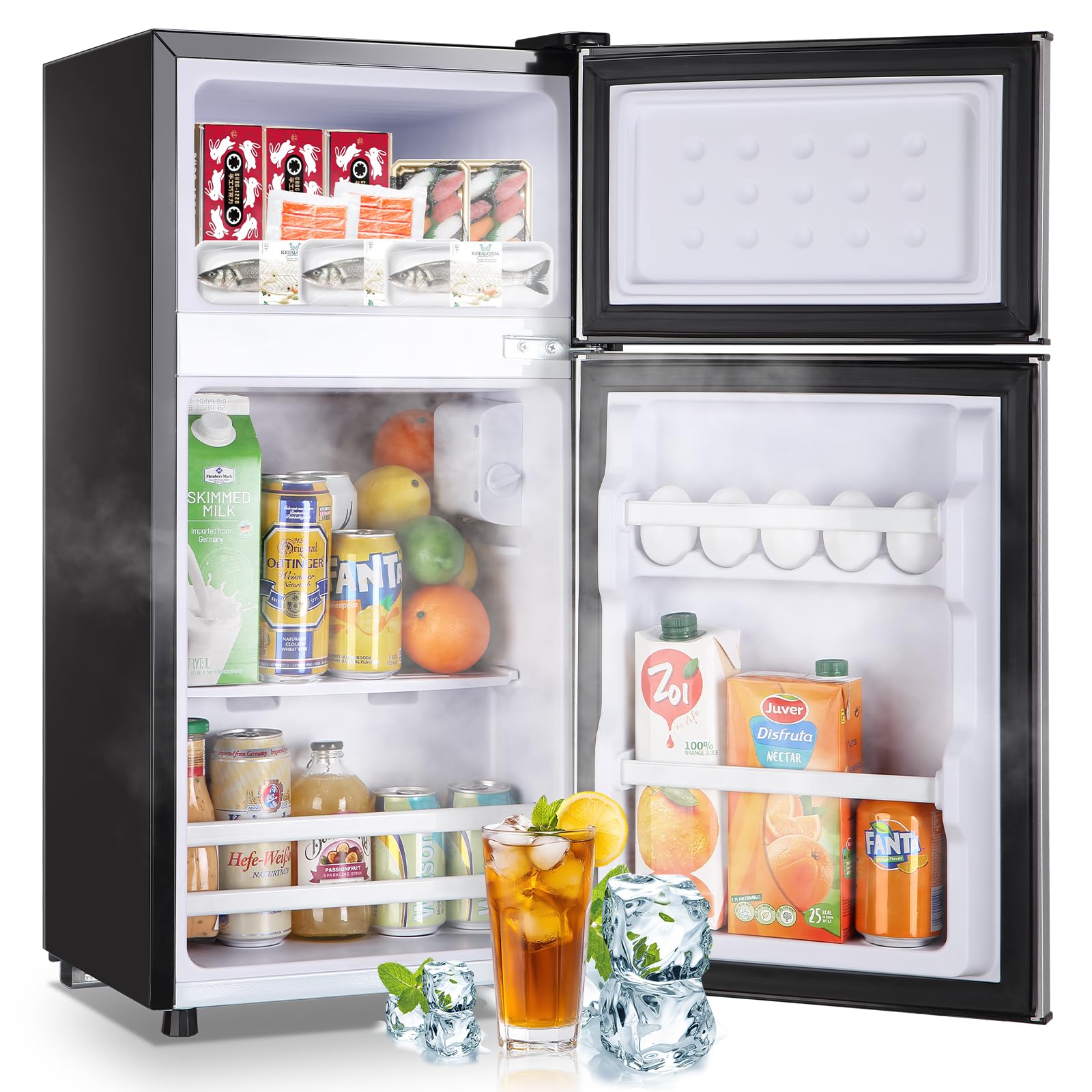 2.4 Cu.ft Mini Fridge with Double Doors Small Refrigerator with Separate Freezer & 7 Adjustable Temperature Control, Tiny Size & Personal Fridge Ideal for Office Apartment Dorm Dark Grey